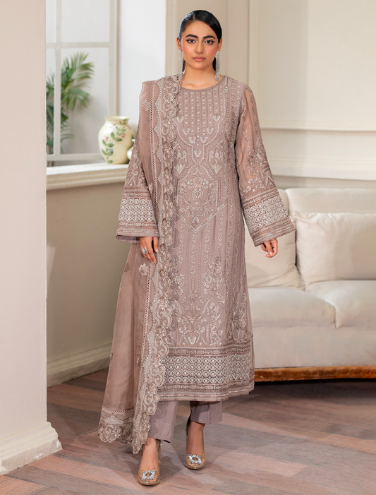Taupe Brown 'Arzo' Chiffon Ladies Suit