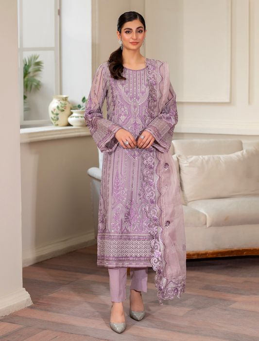 Lilac Purple 'Arzo' Chiffon Ladies Suit