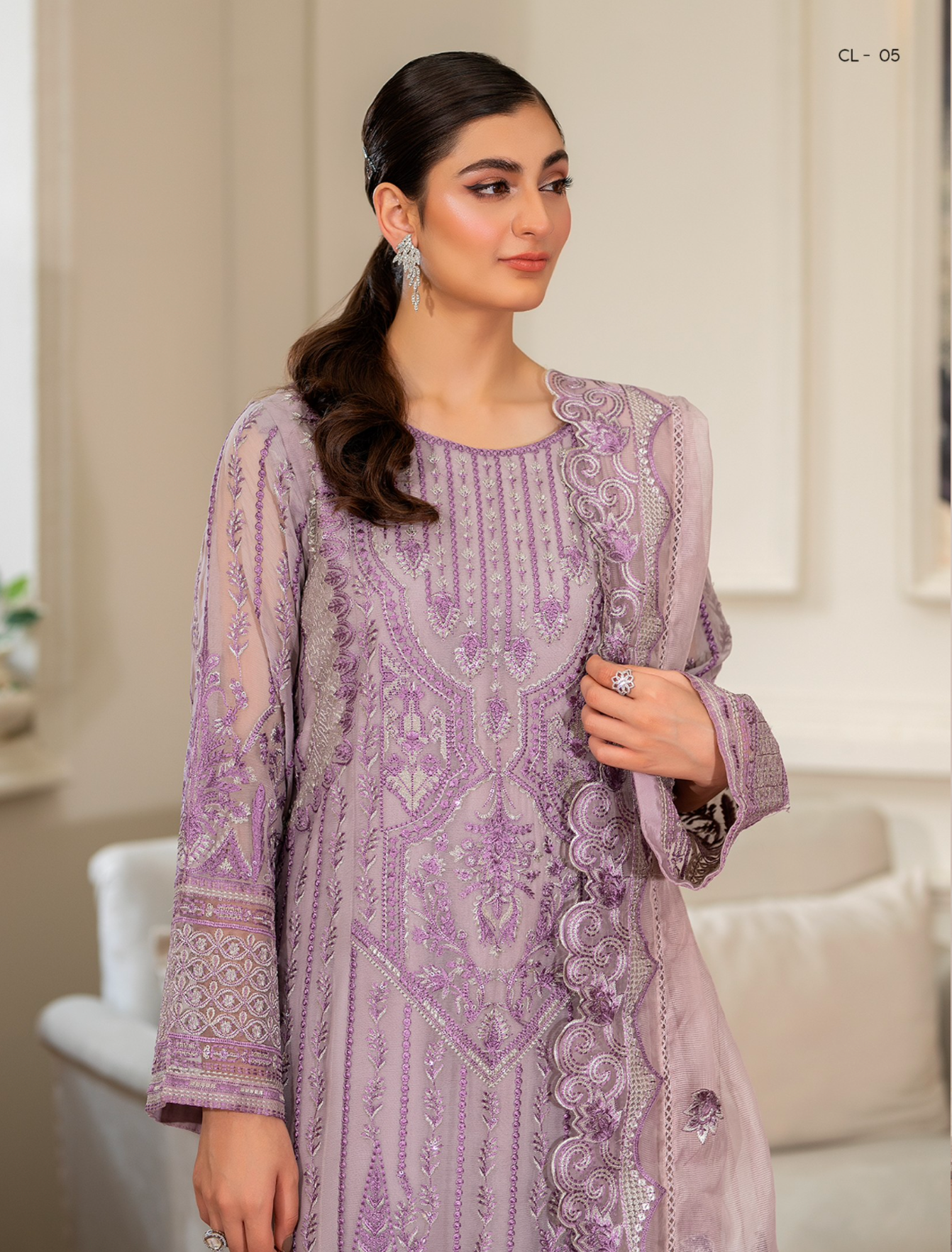 Lilac Purple 'Arzo' Chiffon Ladies Suit