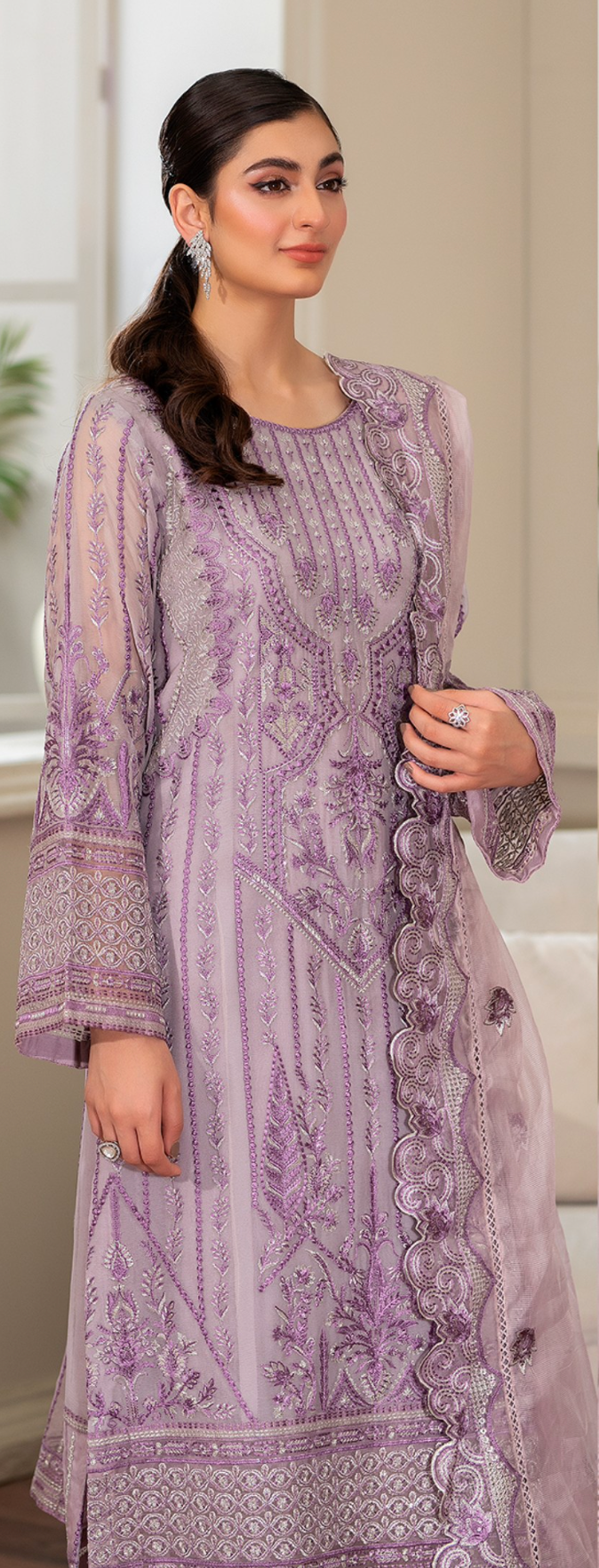 Lilac Purple 'Arzo' Chiffon Ladies Suit