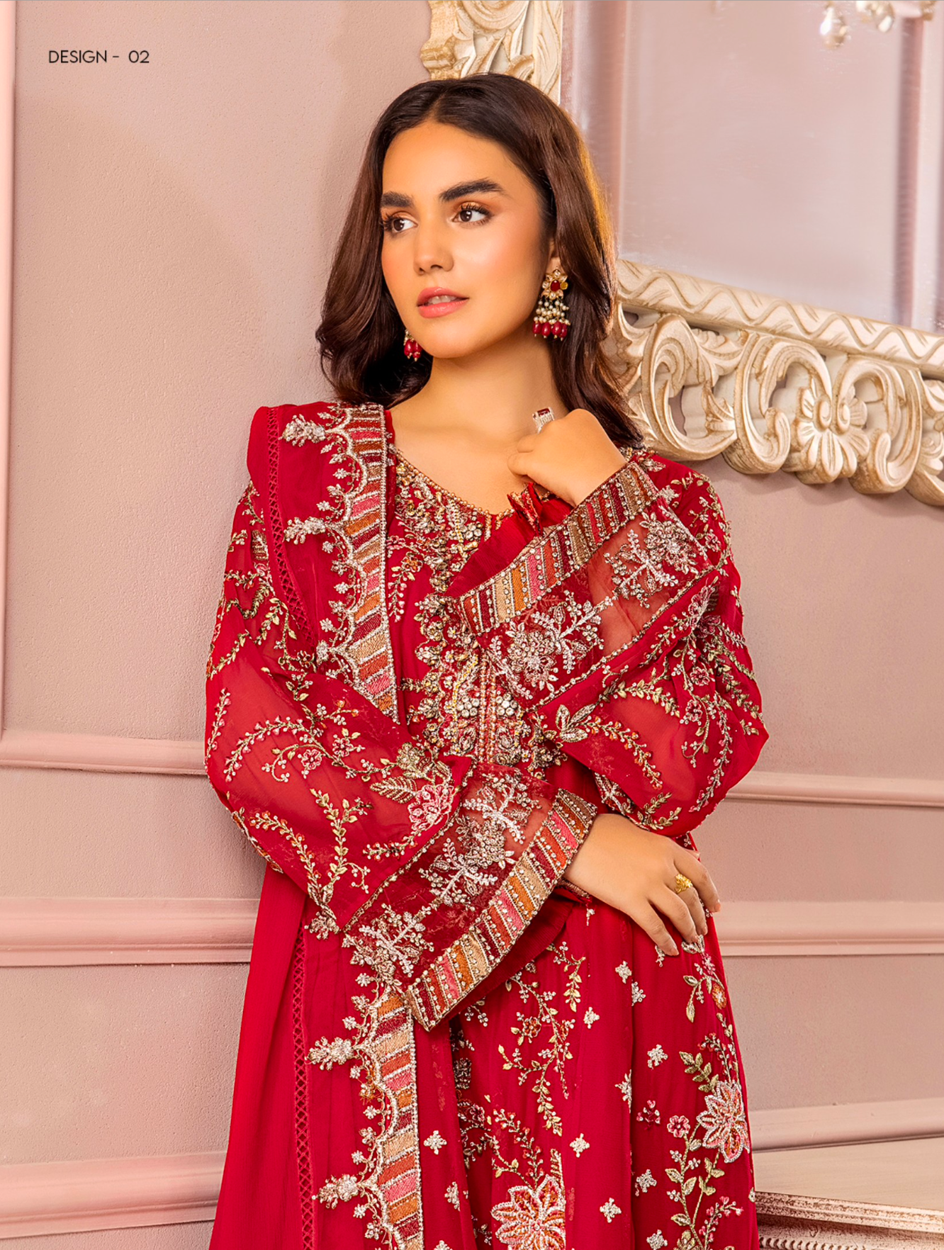 Red 'Ronak-E-Mehal' Chiffon Ladies Suit
