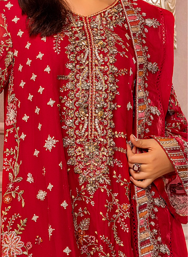 Red 'Ronak-E-Mehal' Chiffon Ladies Suit