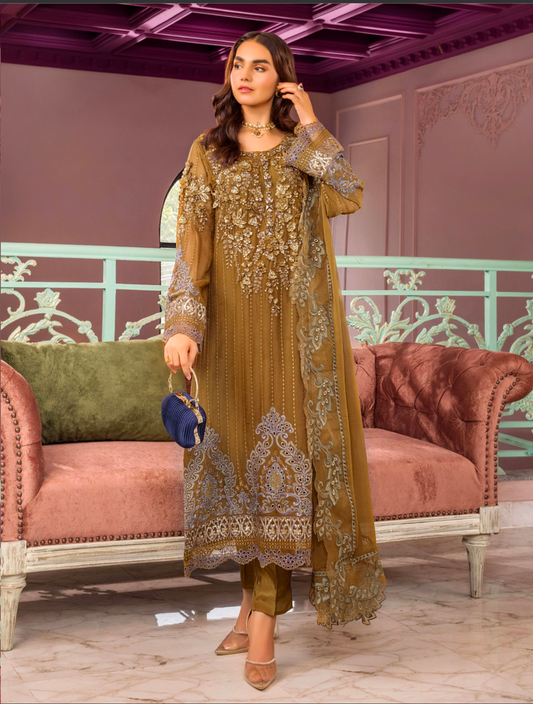 Brown Gold 'Ronak-E-Mehal' Chiffon Ladies Suit