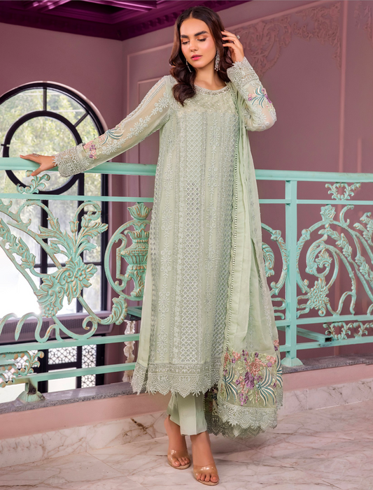 Mint Green 'Ronak-E-Mehal' Chiffon Ladies Suit