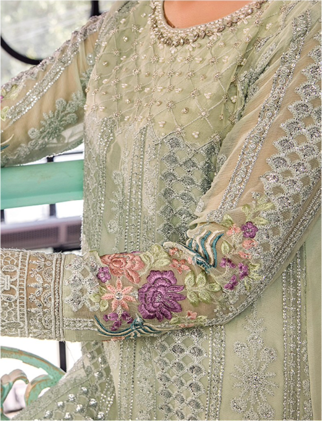 Mint Green 'Ronak-E-Mehal' Chiffon Ladies Suit