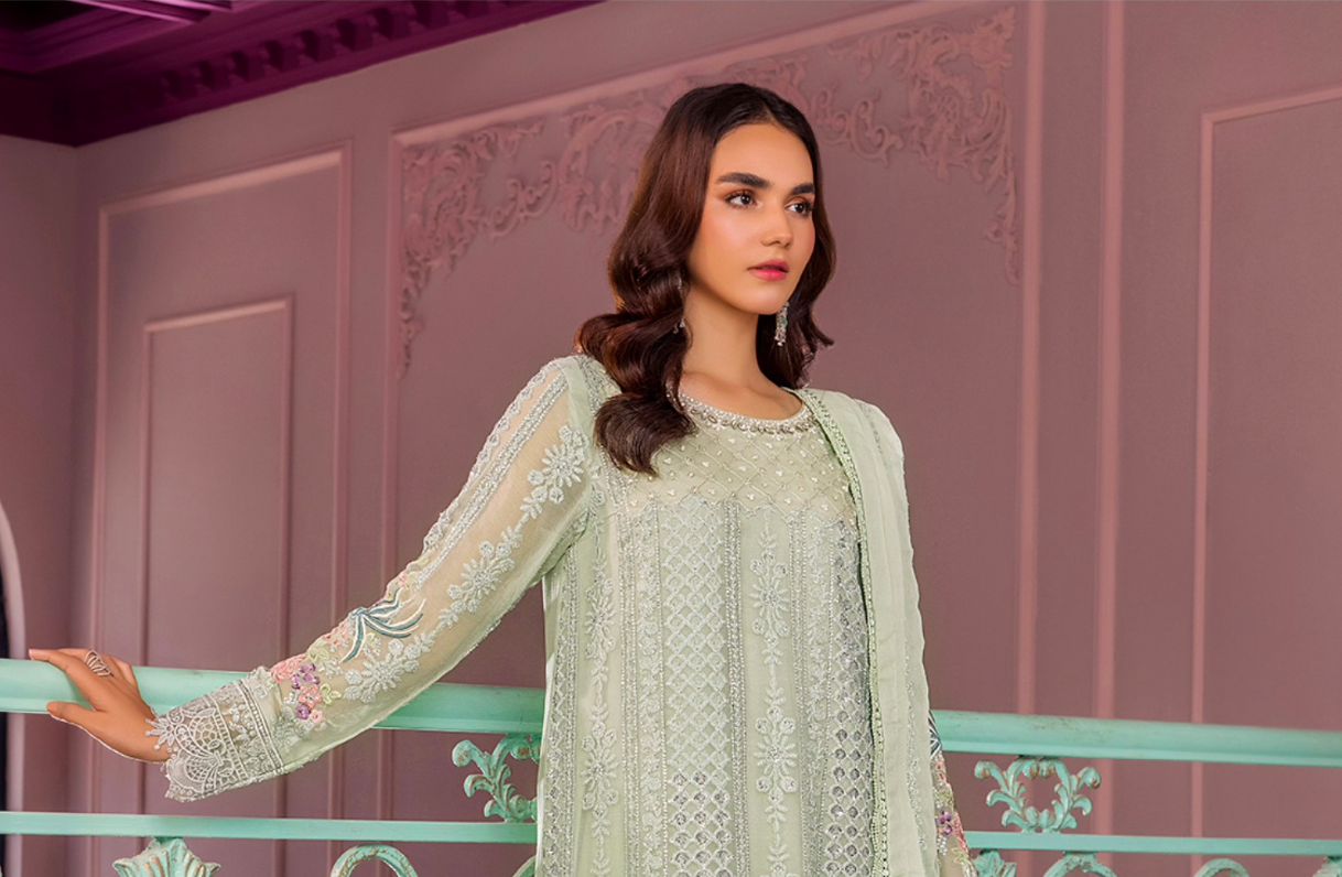 Mint Green 'Ronak-E-Mehal' Chiffon Ladies Suit