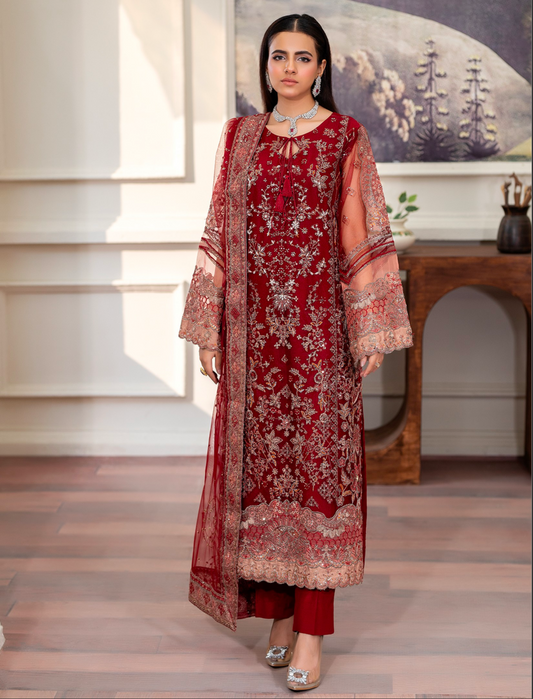 Maroon Red 'Inayat' Net Ladies Suit
