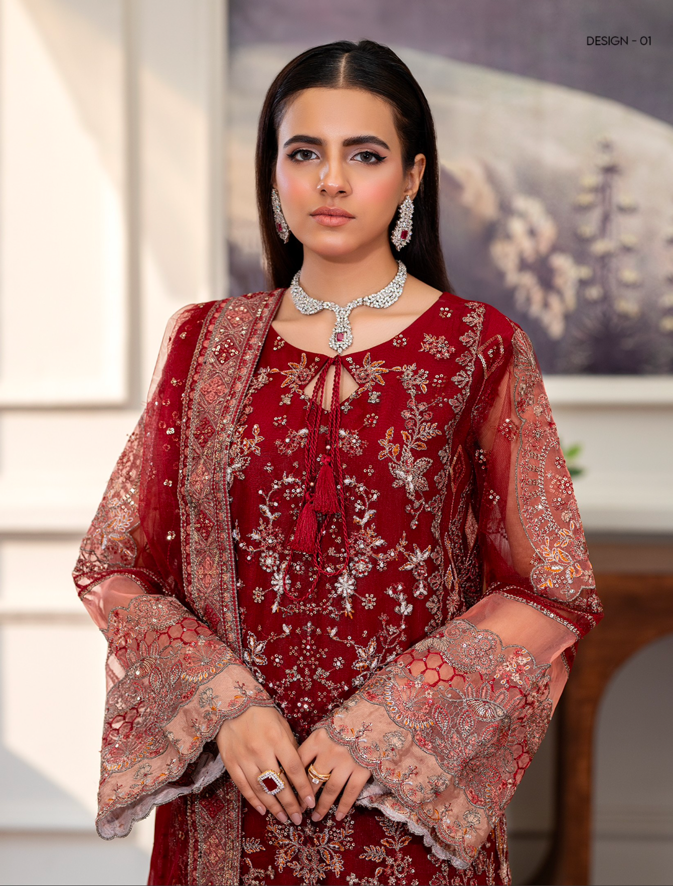 Maroon Red 'Inayat' Net Ladies Suit