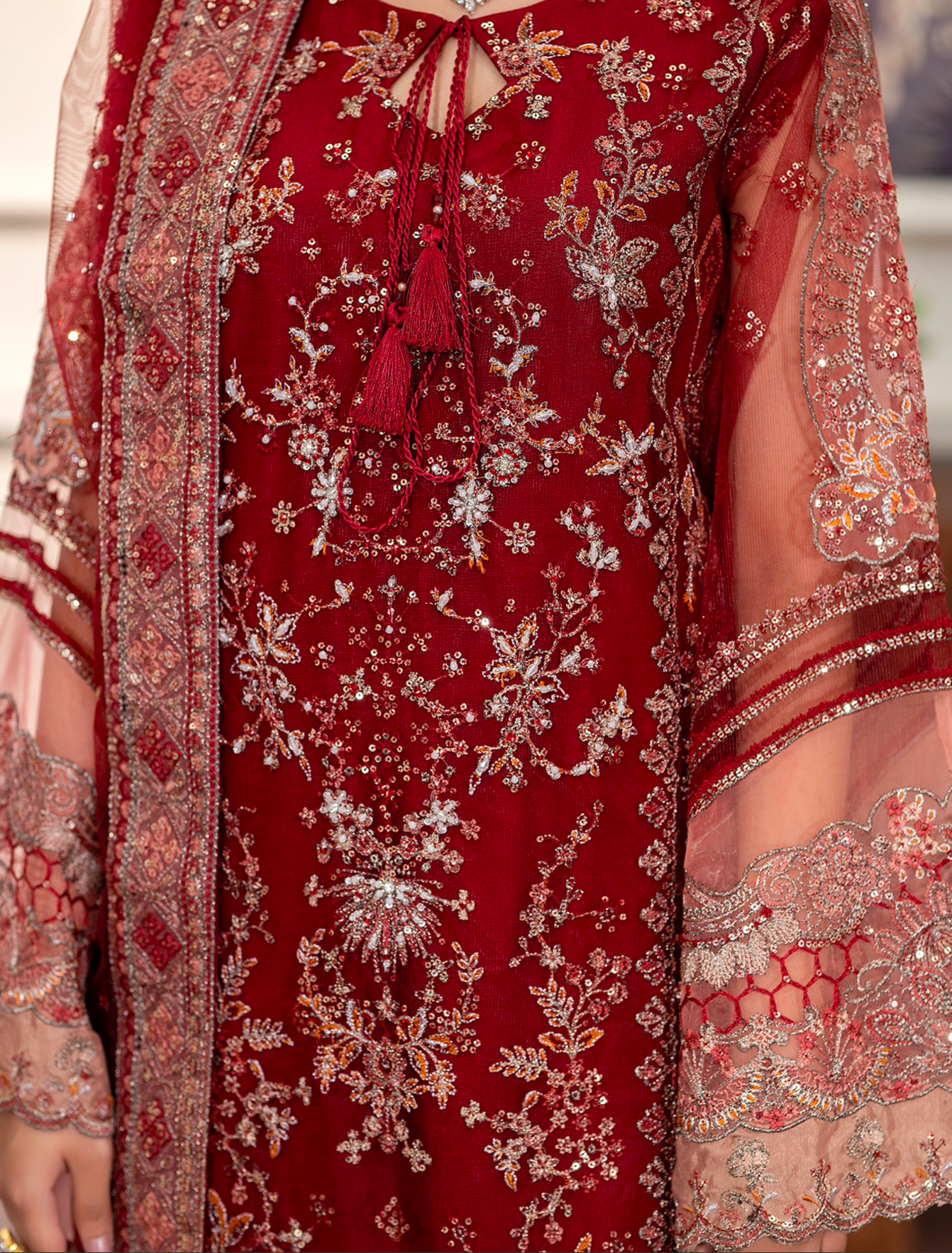 Maroon Red 'Inayat' Net Ladies Suit
