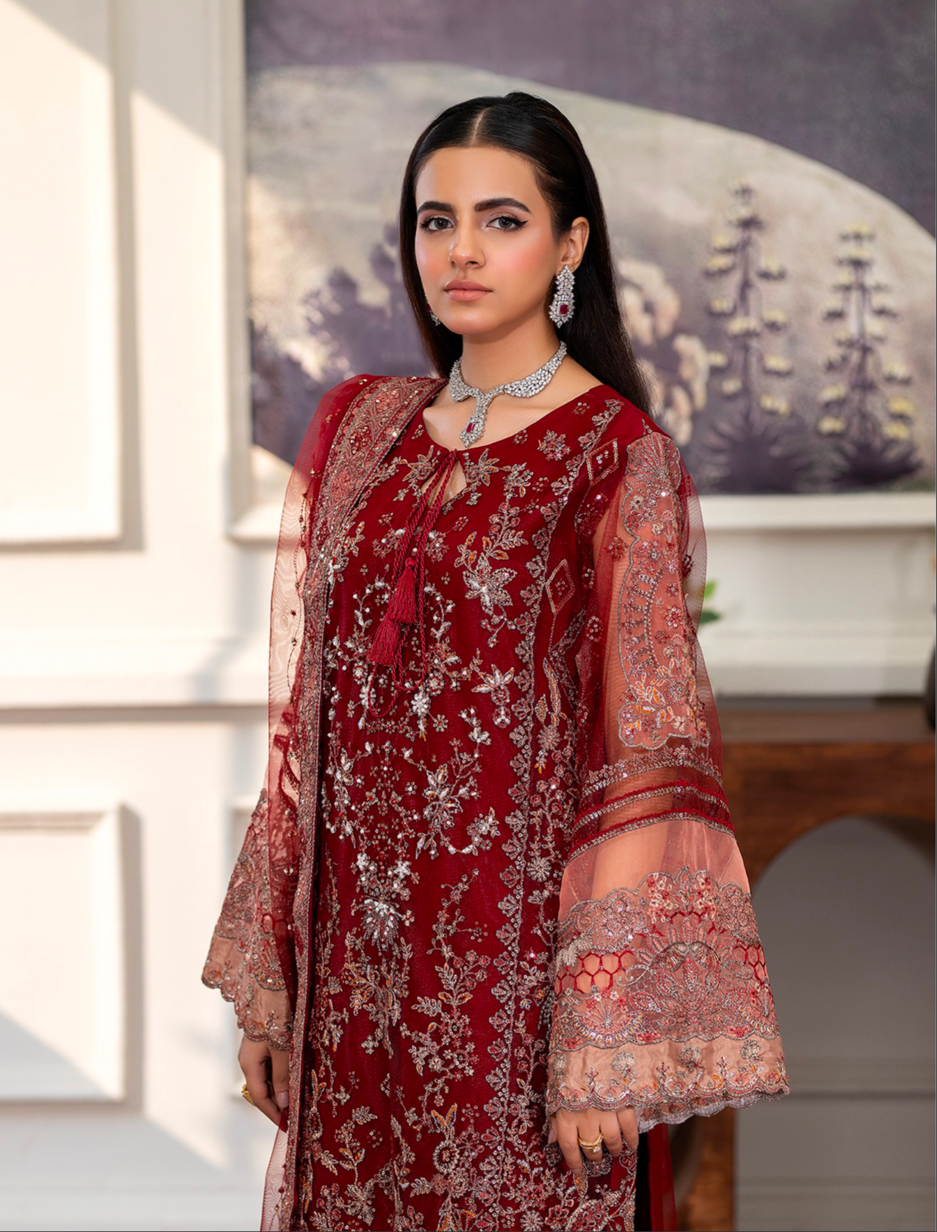 Maroon Red 'Inayat' Net Ladies Suit
