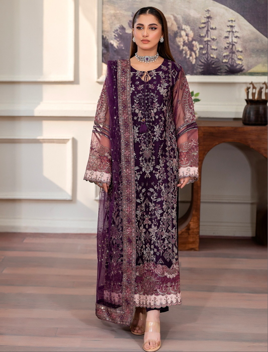 Purple 'Inayat' Net Ladies Suit