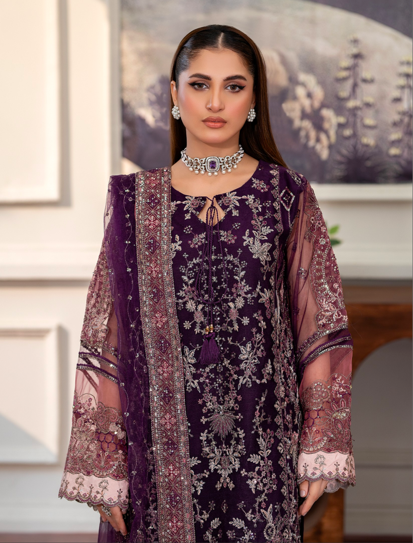 Purple 'Inayat' Net Ladies Suit
