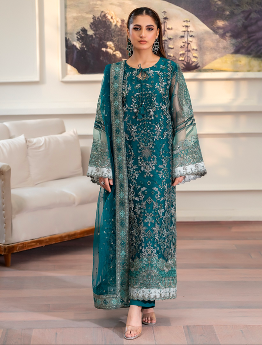 Dark Teal Green 'Inayat' Net Ladies Suit
