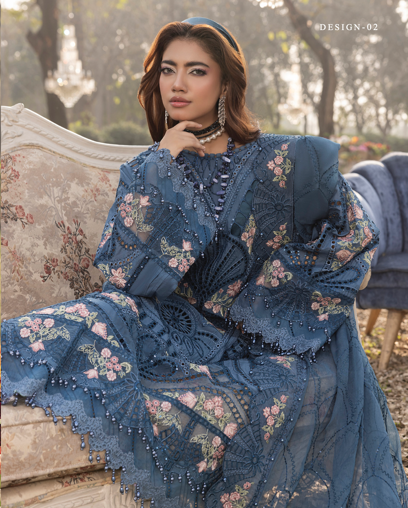 Blue 'Summer Fantasy' Lawn Ladies Suit