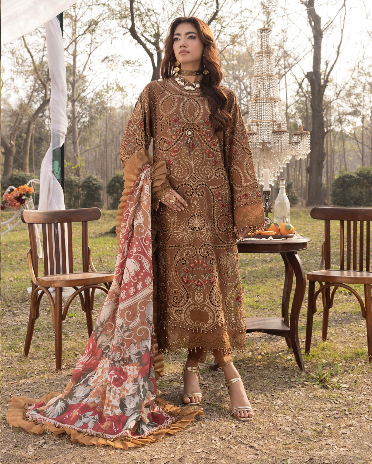 Brown 'Summer Fantasy' Lawn Ladies Suit