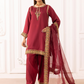 Maroon Red 'Rosalie' Viscose Silk Ladies Suit