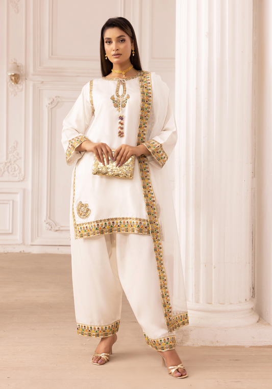 White 'Rosalie' Viscose Silk Ladies Suit