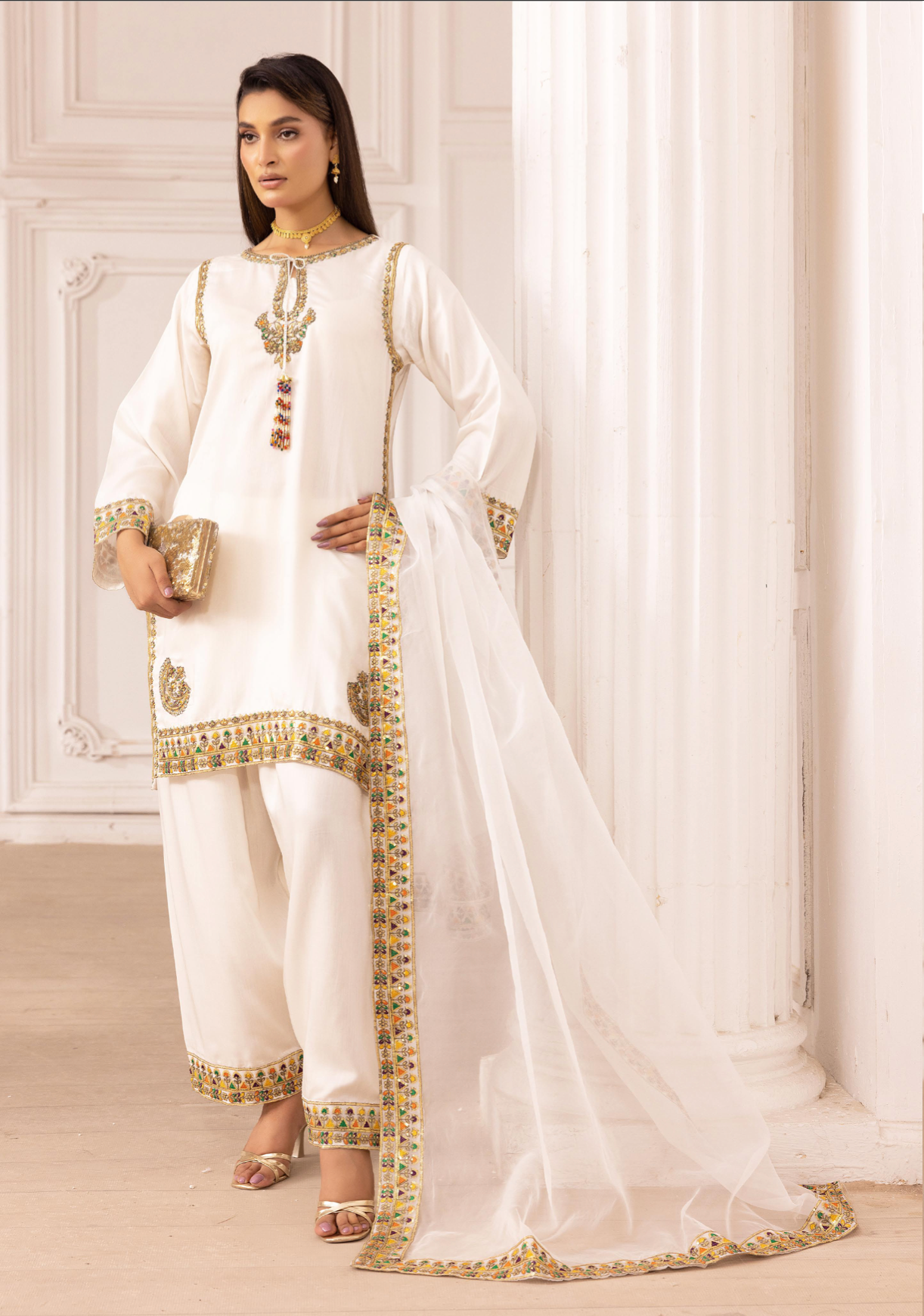 White 'Rosalie' Viscose Silk Ladies Suit