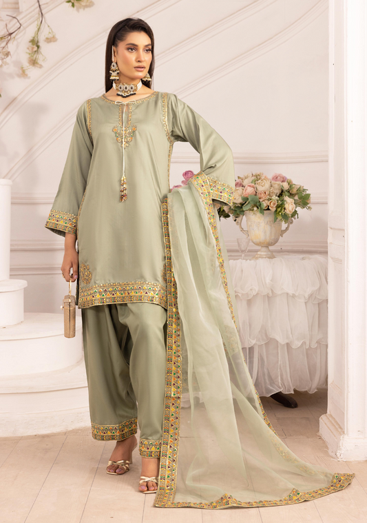 Olive Green 'Rosalie' Viscose Silk Ladies Suit