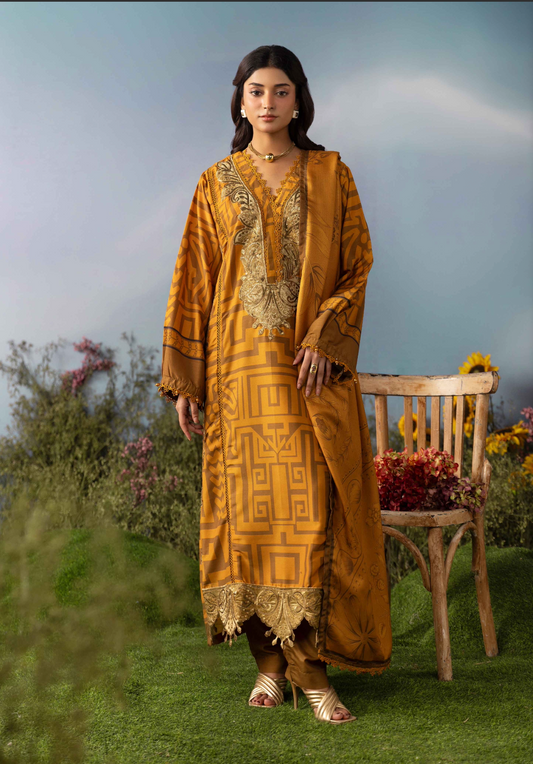 Dark Mustard and Gold 'M Prints' Linen Ladies Suit