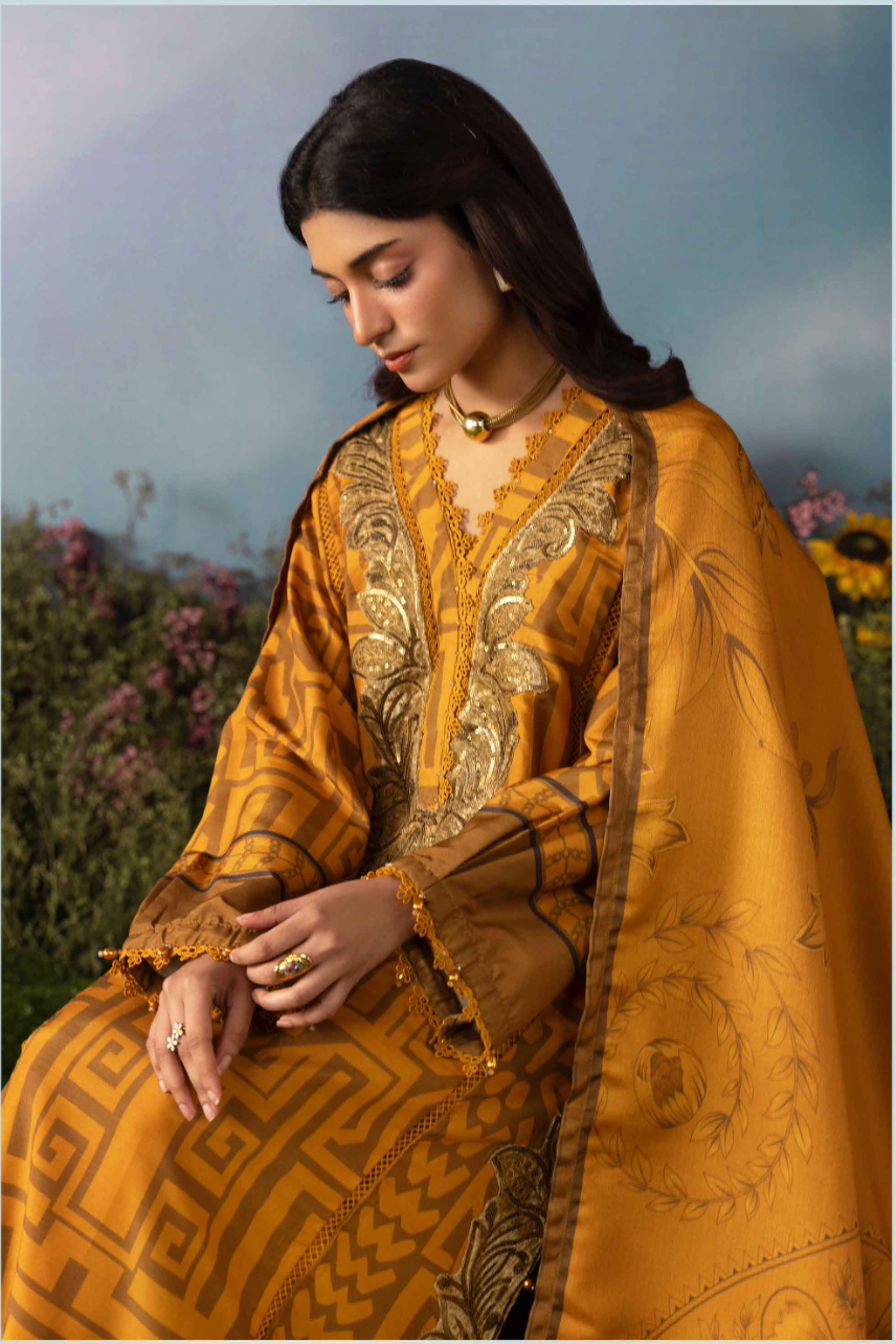 Dark Mustard and Gold 'M Prints' Linen Ladies Suit