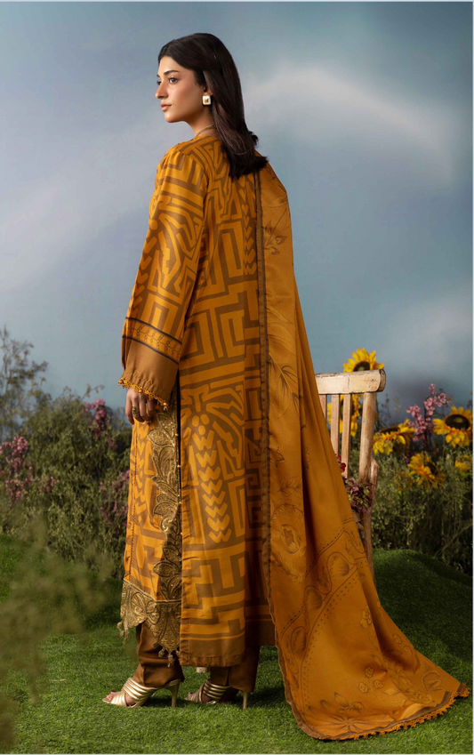 Dark Mustard and Gold 'M Prints' Linen Ladies Suit