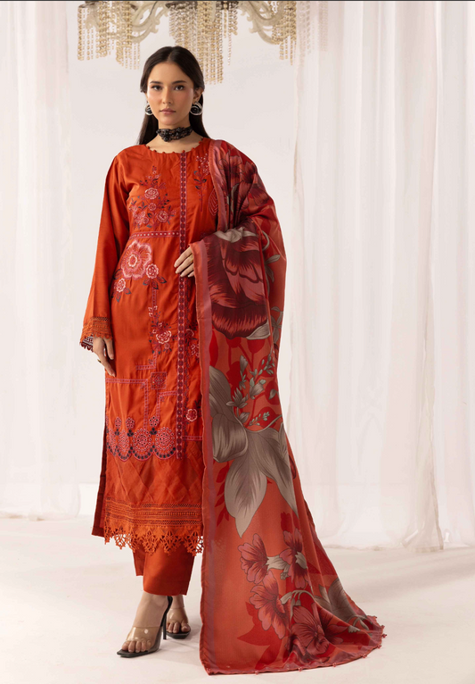 Burnt Orange 'M Prints' Linen Ladies Suit