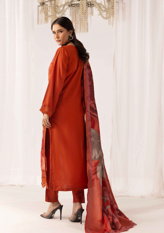 Burnt Orange 'M Prints' Linen Ladies Suit