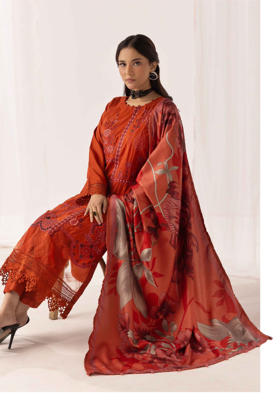 Burnt Orange 'M Prints' Linen Ladies Suit