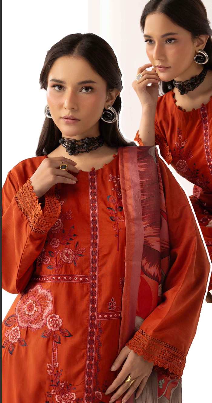 Burnt Orange 'M Prints' Linen Ladies Suit