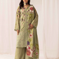 Light Olive Green 'M Prints' Linen Ladies Suit