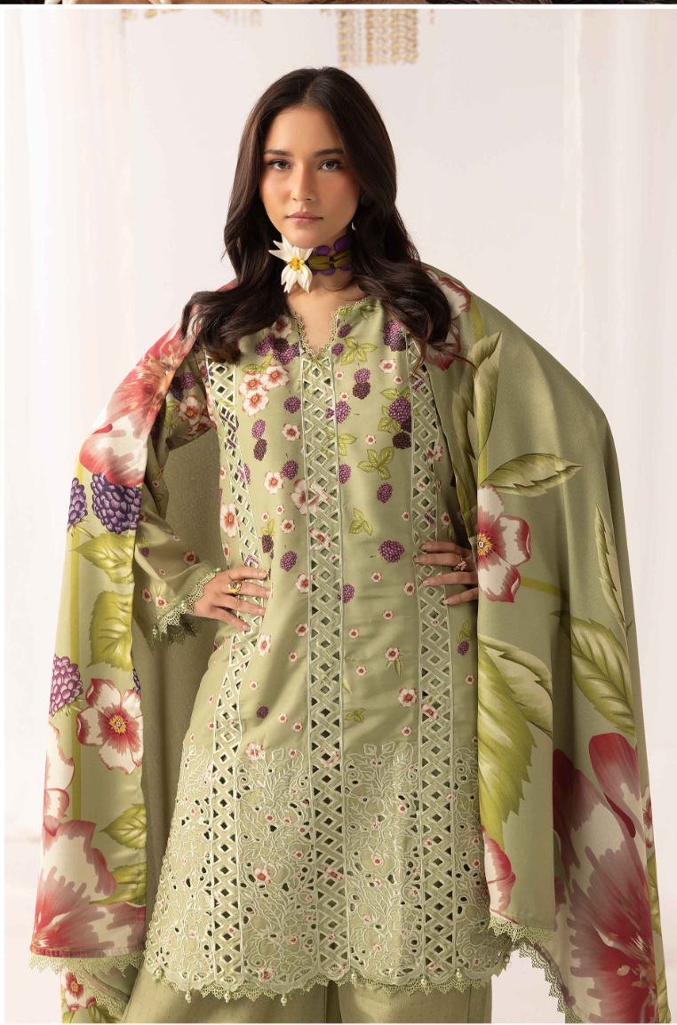 Light Olive Green 'M Prints' Linen Ladies Suit