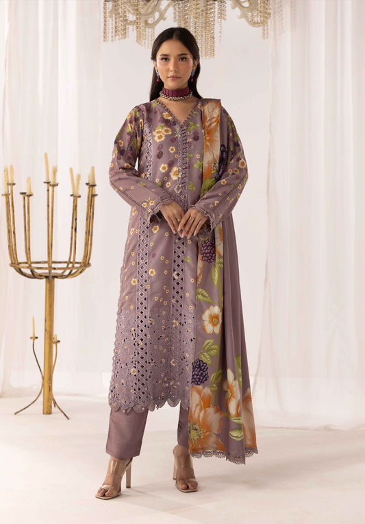 Lilac Purple 'M Prints' Linen Ladies Suit