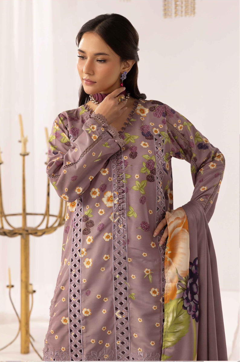 Lilac Purple 'M Prints' Linen Ladies Suit