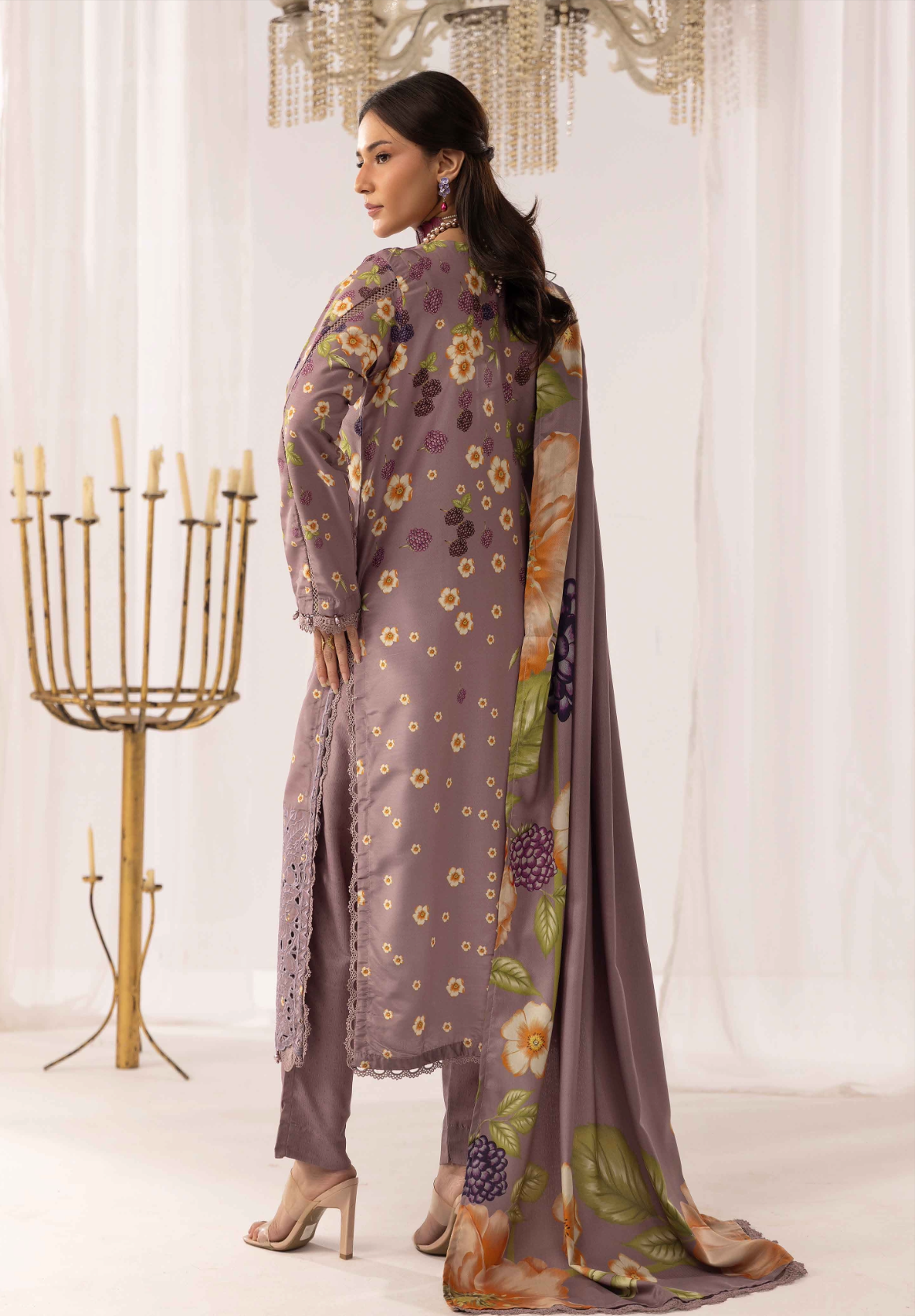 Lilac Purple 'M Prints' Linen Ladies Suit