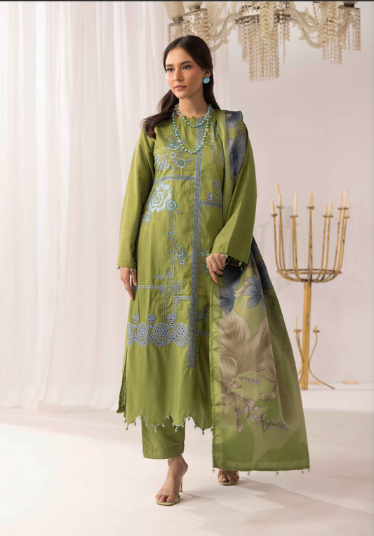 Green 'M Prints' Linen Ladies Suit