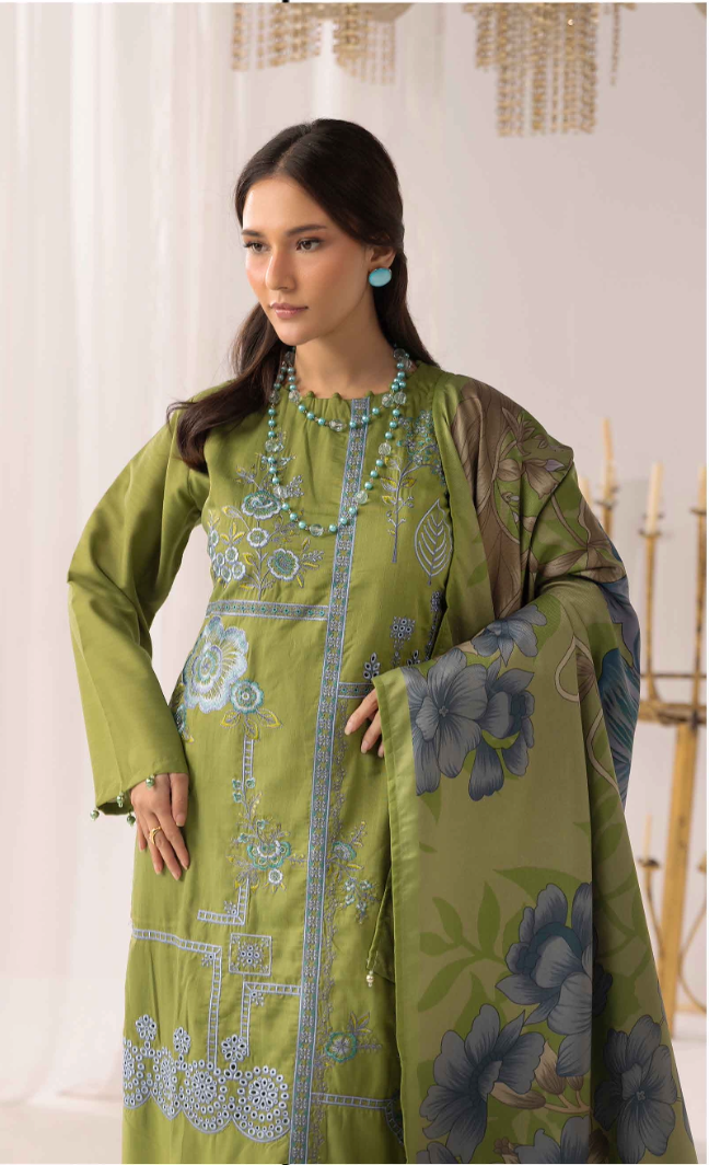 Green 'M Prints' Linen Ladies Suit