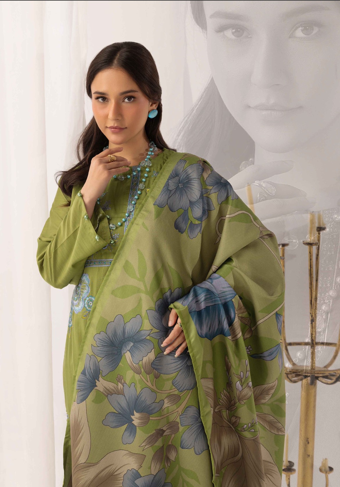 Green 'M Prints' Linen Ladies Suit