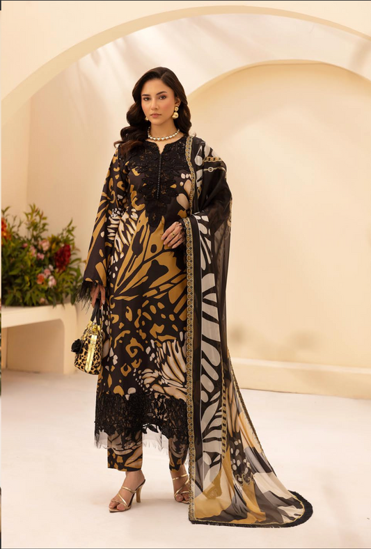 Black and Gold 'M Prints' Linen Ladies Suit