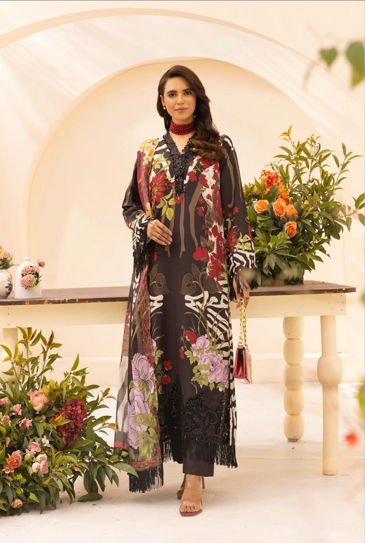 Black and Red 'M Prints' Linen Ladies Suit