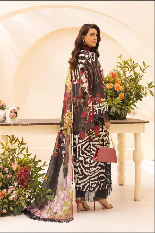 Black and Red 'M Prints' Linen Ladies Suit