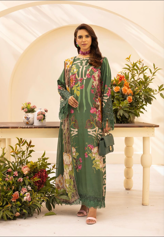 Green 'M Prints' Linen Ladies Suit