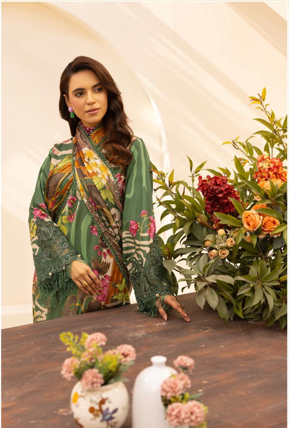 Green 'M Prints' Linen Ladies Suit