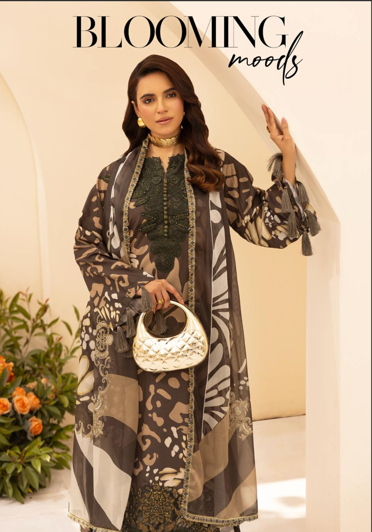 Dark Olive Green 'M Prints' Linen Ladies Suit