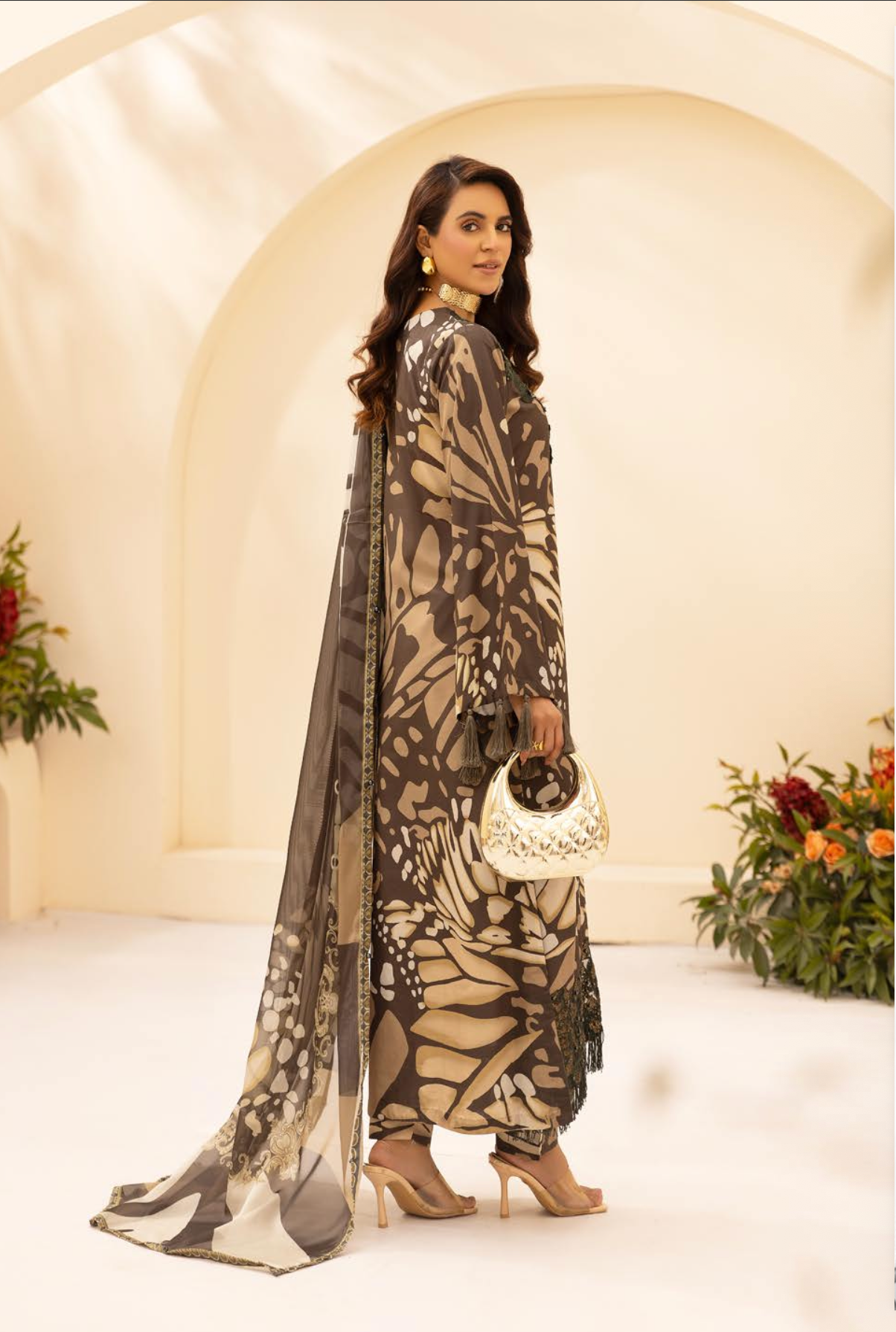 Dark Olive Green 'M Prints' Linen Ladies Suit