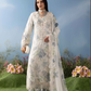 Off White Cream and Blue 'MB Lux' Chiffon Ladies Suit