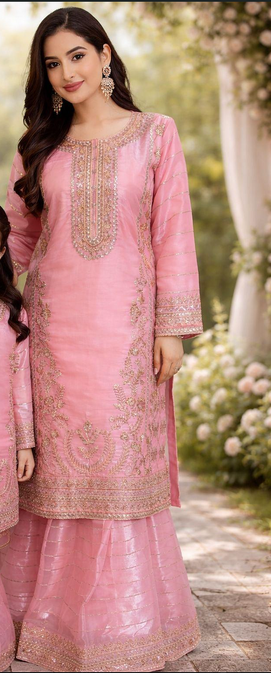 Pink Silk Ladies Suit