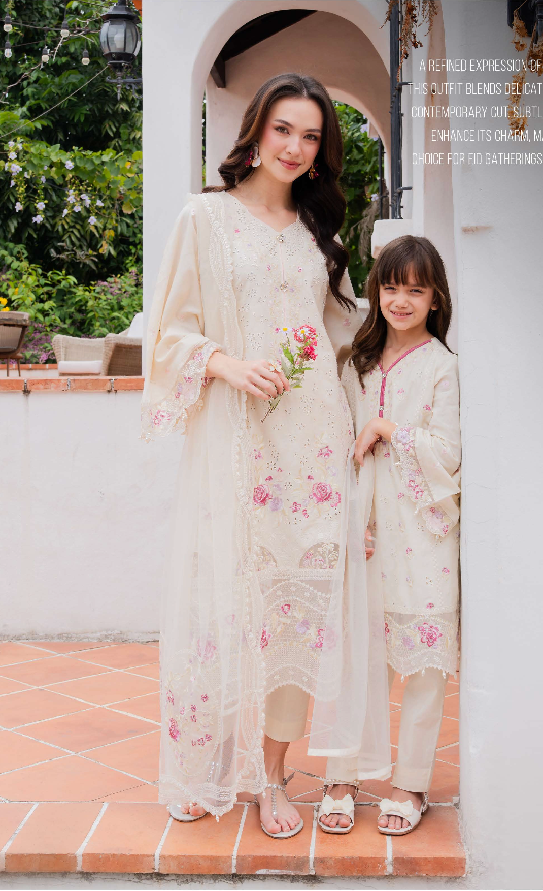 Light Beige Cream 'Aurea' Jacquard Girls Suit