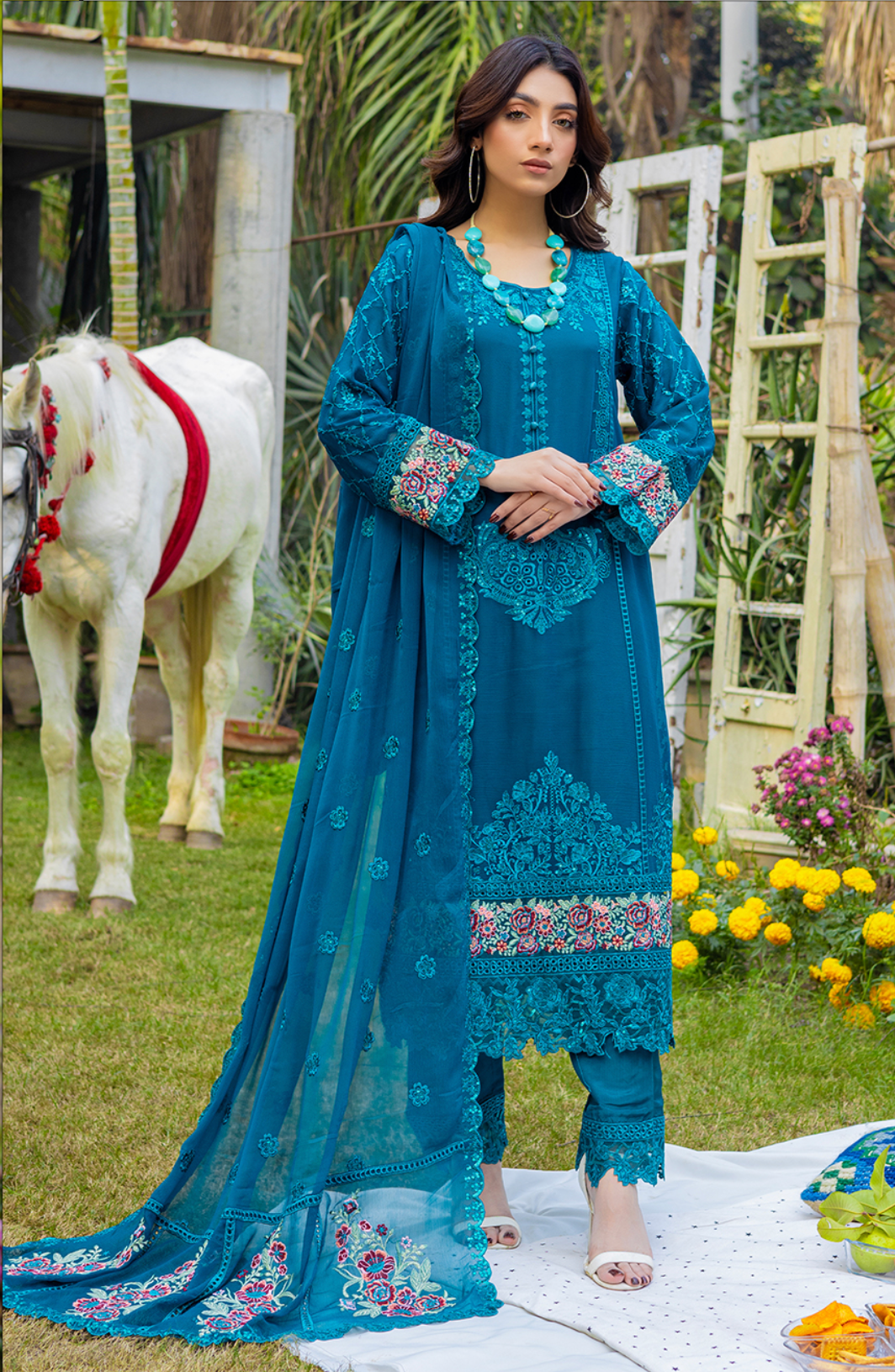 Dark Teal 'Andaaz' Chiffon Ladies Suit