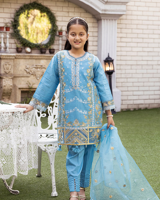 Blue Luxury Jacquard Lawn Girls Suit